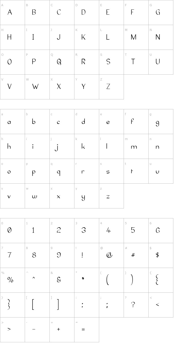 Character Map Elfar Normal G98 Font