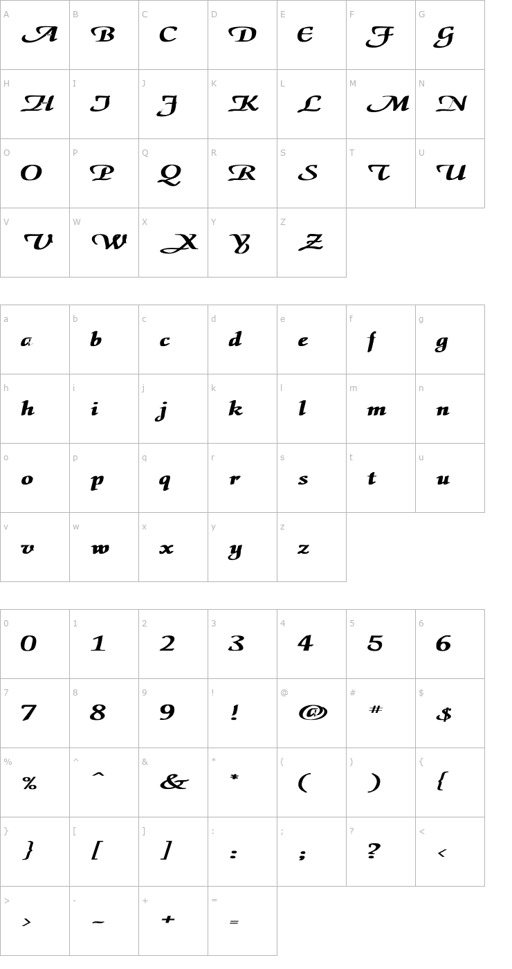Character Map ElGar Ex Bold Font