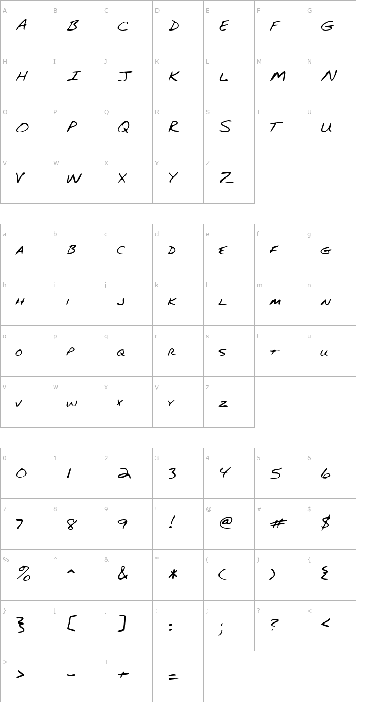 Character Map EliottsHand Regular Font