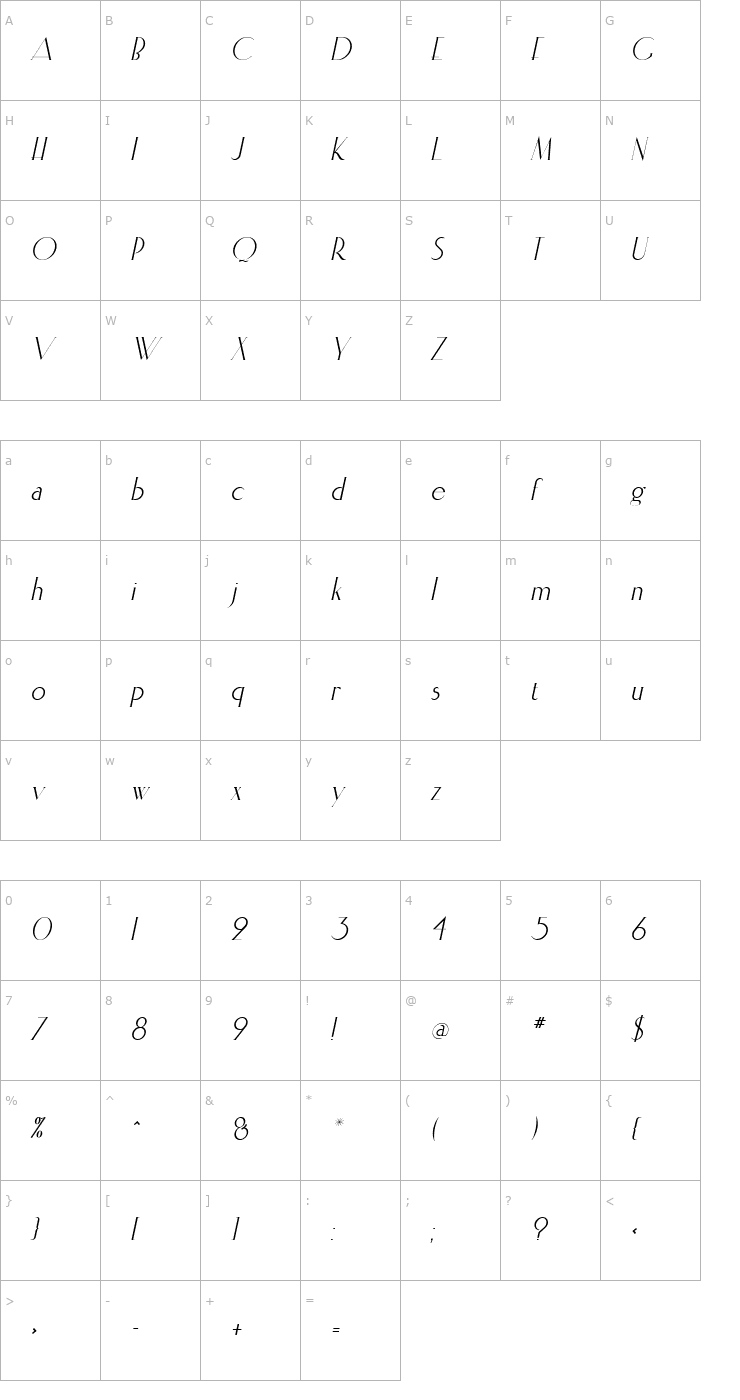 Character Map Elisia Italic Font