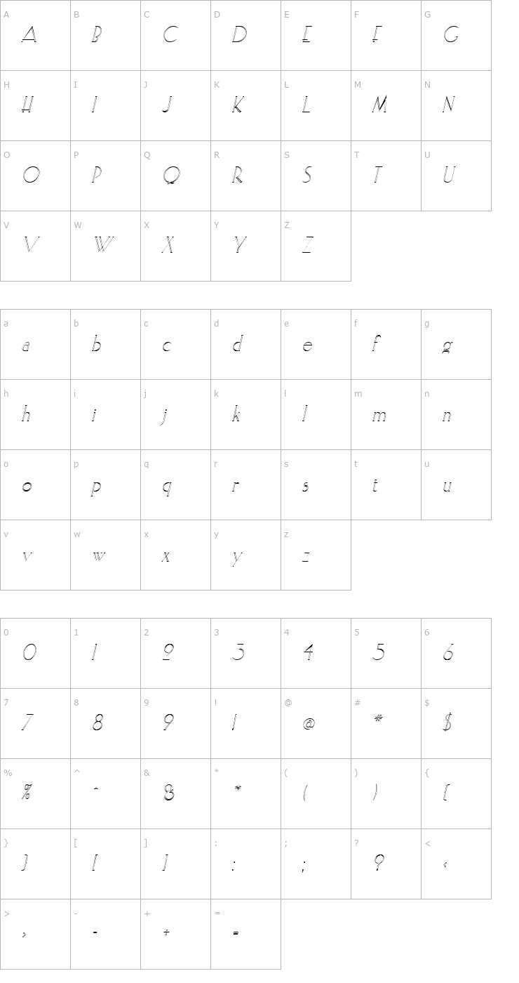 Character Map ElisiaOpenface Italic Font
