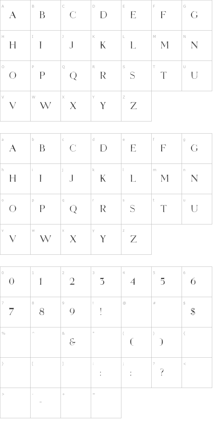 Character Map Elizabeth-Ann Font