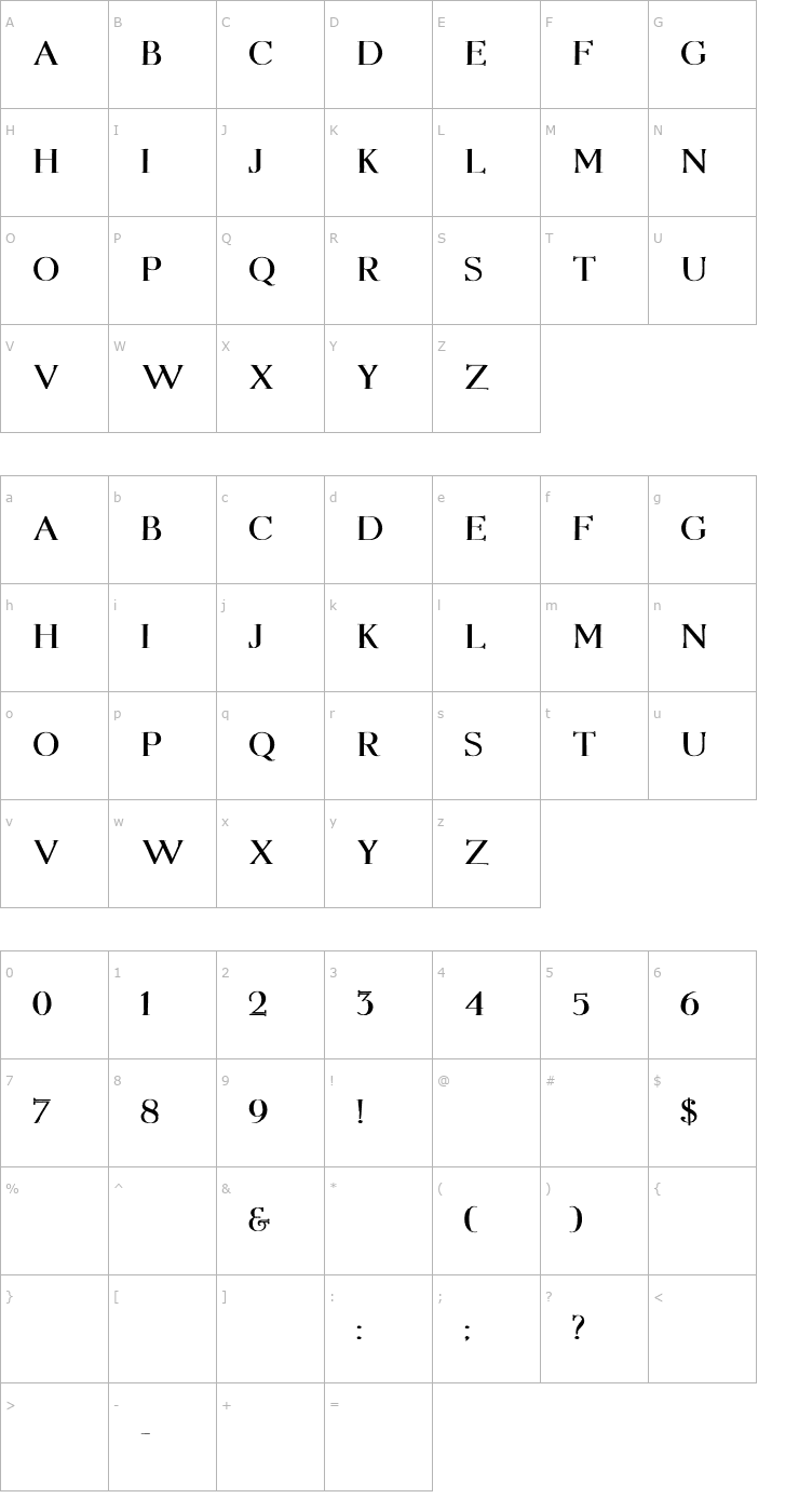 Character Map Elizabeth Bold Font