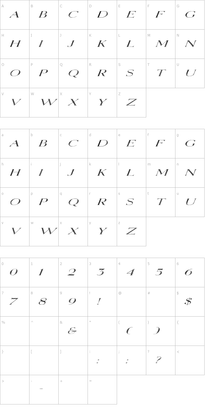 Character Map Elizabeth Ex Italic Font