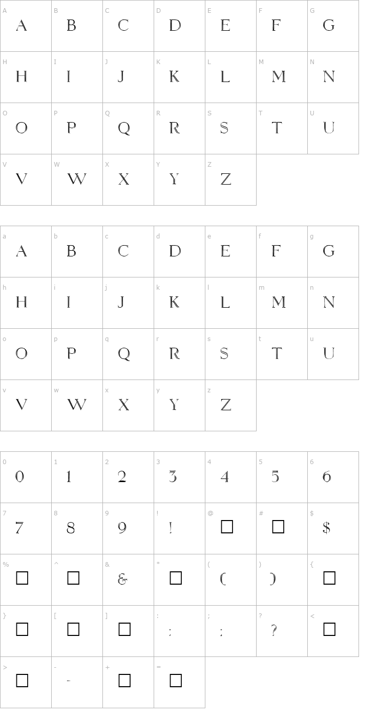 Character Map Elizabeth Regular Font