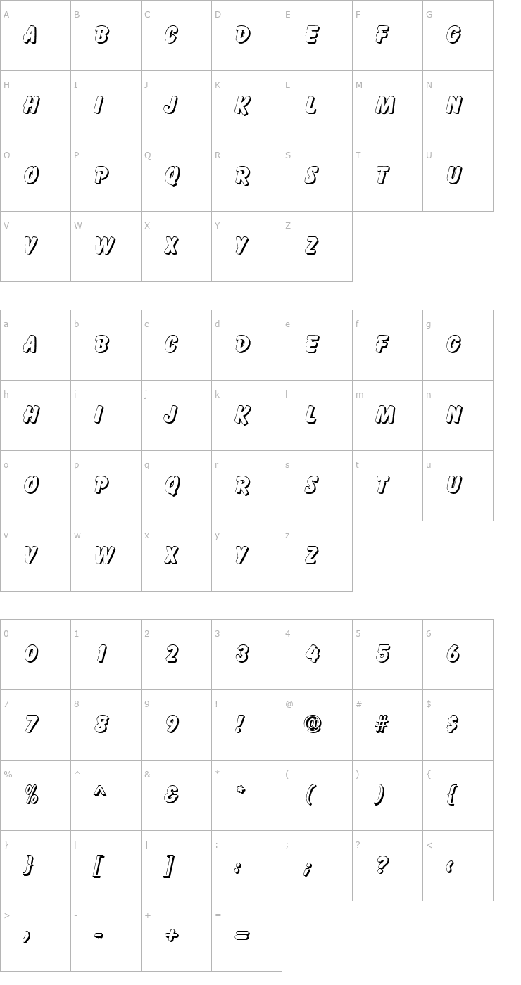 Character Map ElizabethBeckerShadow-ExtraBold Font