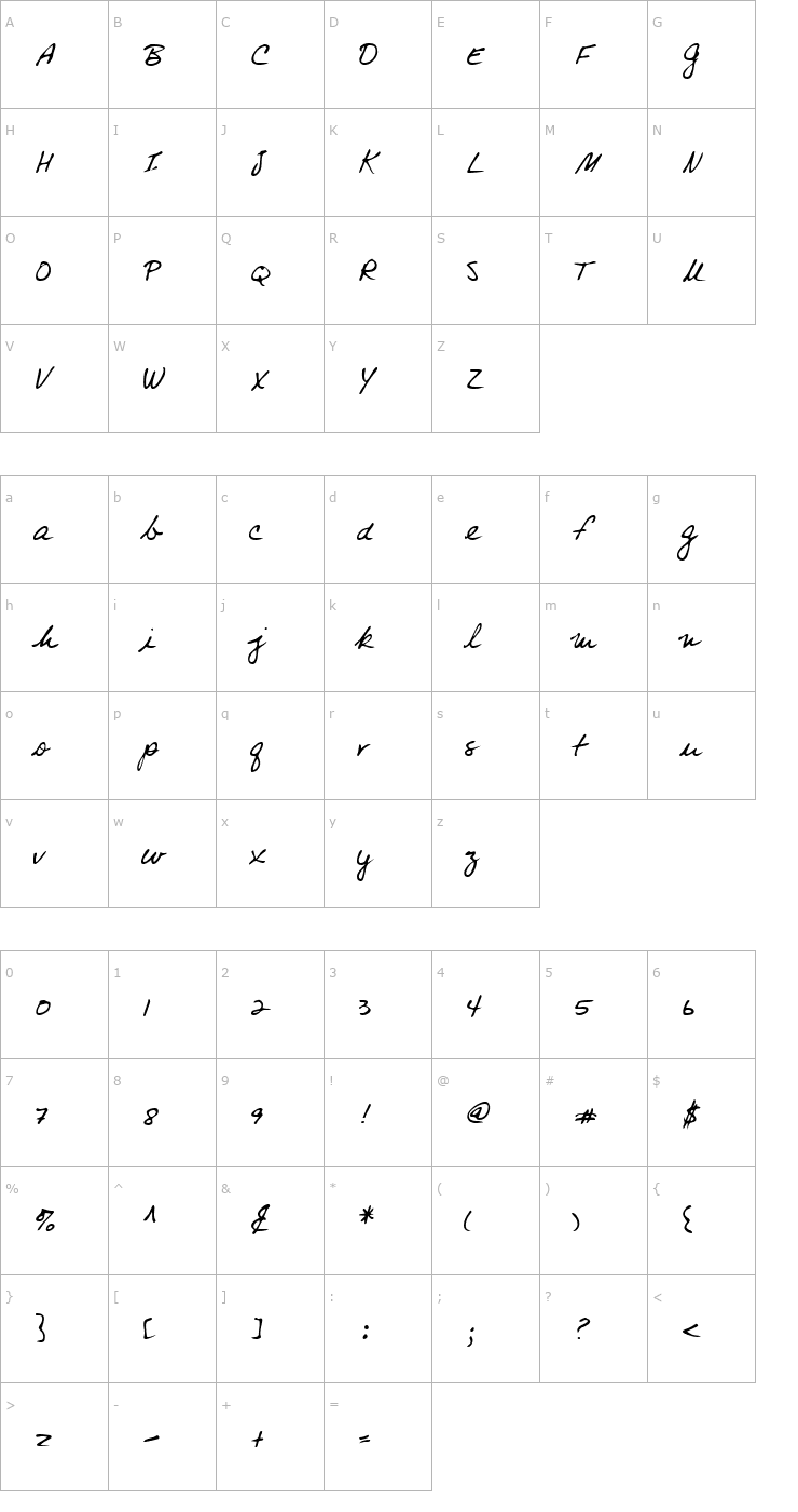Character Map ElliesHand Regular Font