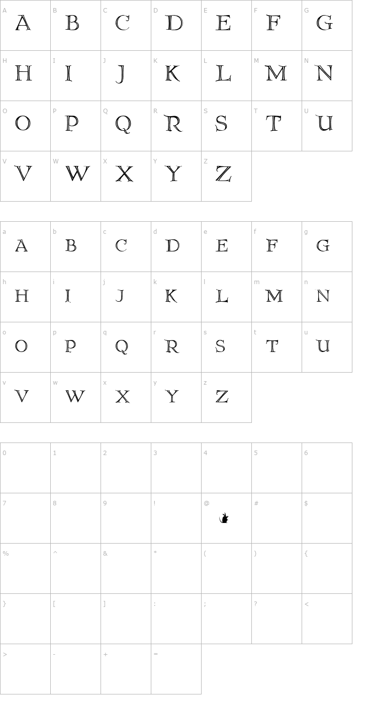 Character Map Elliottland J Font