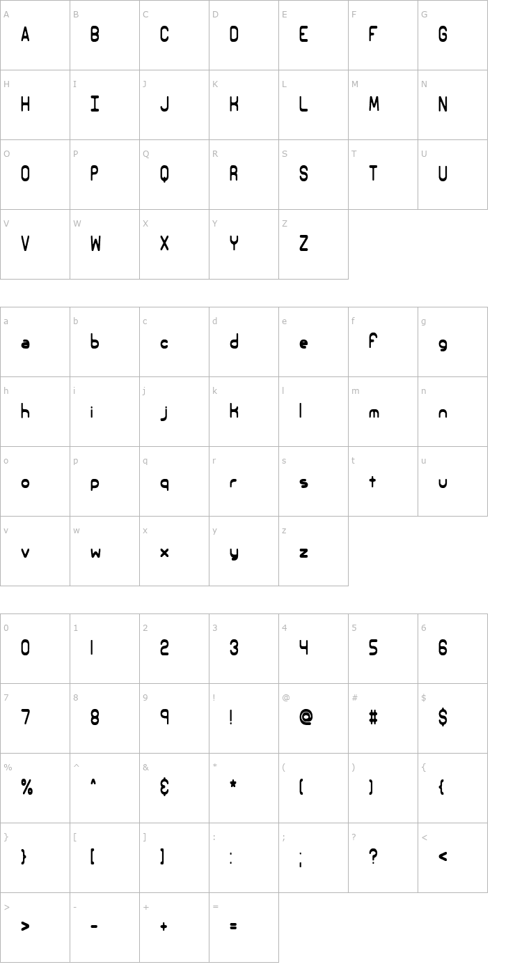 Character Map Elsewhere -BRK- Font