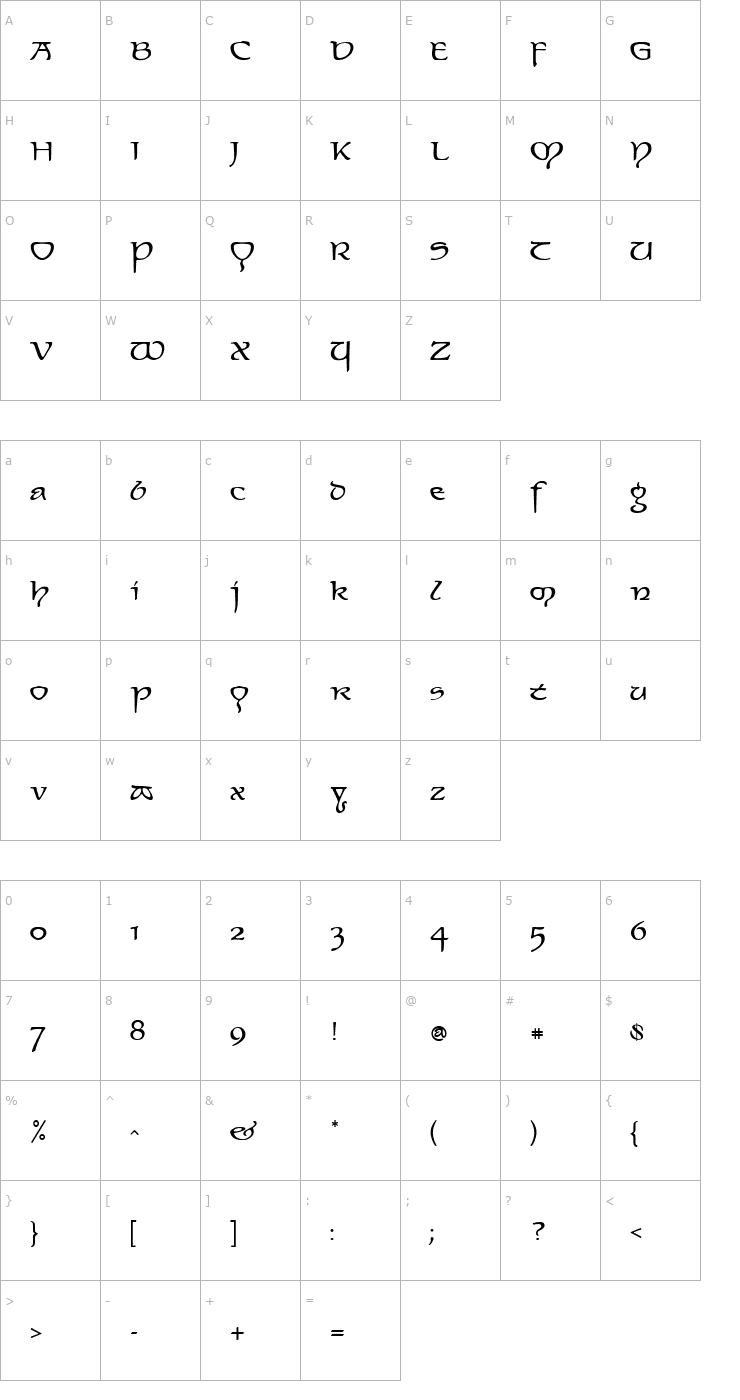 Character Map Elven Normal Font
