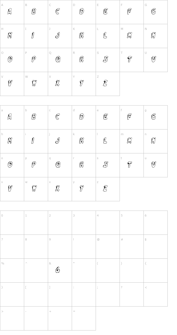 Character Map Elwood Cn Italic Font