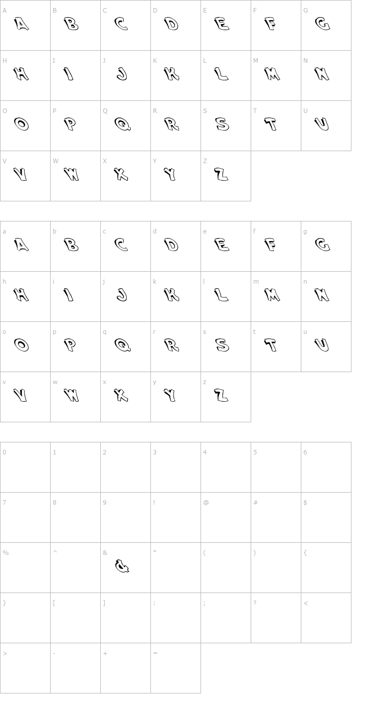 Character Map Elwood Lefty Font