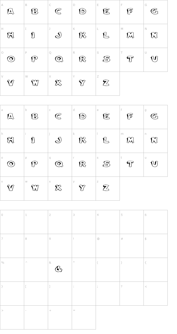 Character Map Elwood Wd Font