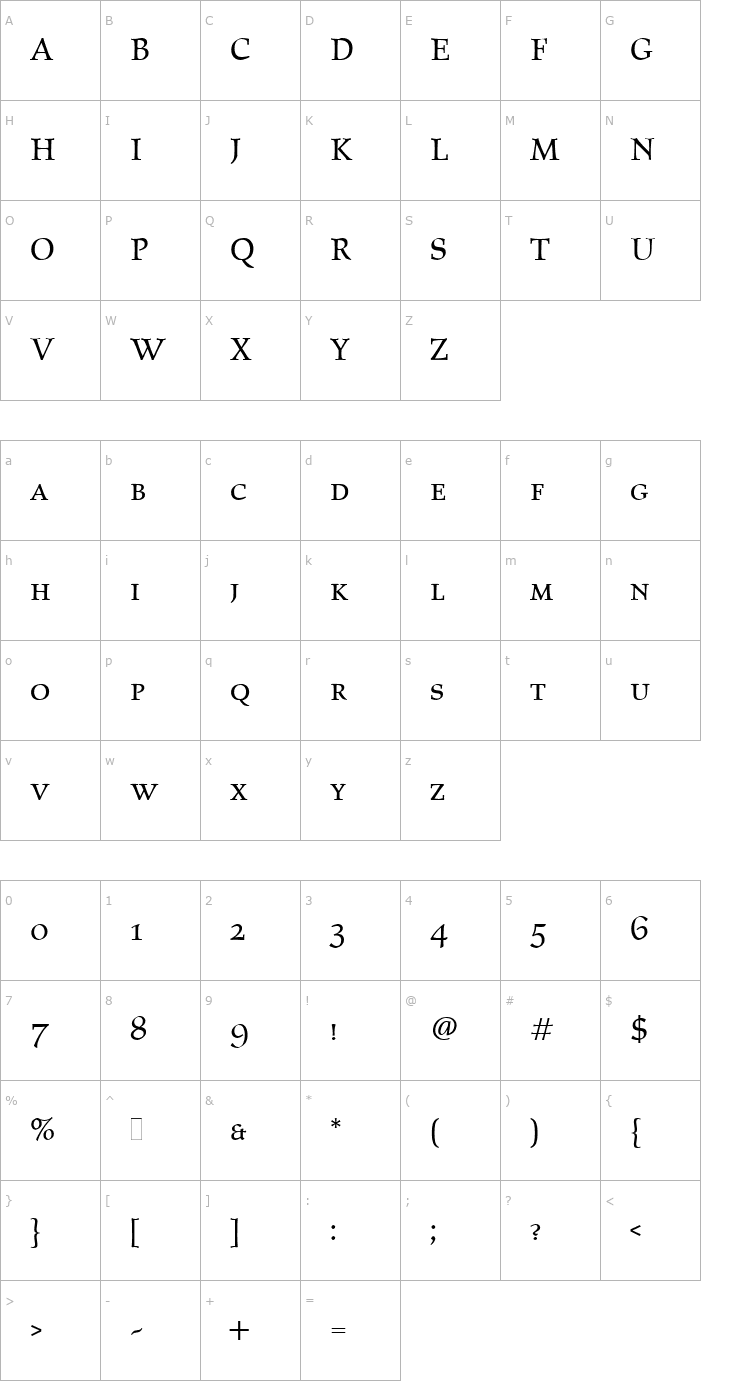 Character Map Elysium Small Caps LET Font