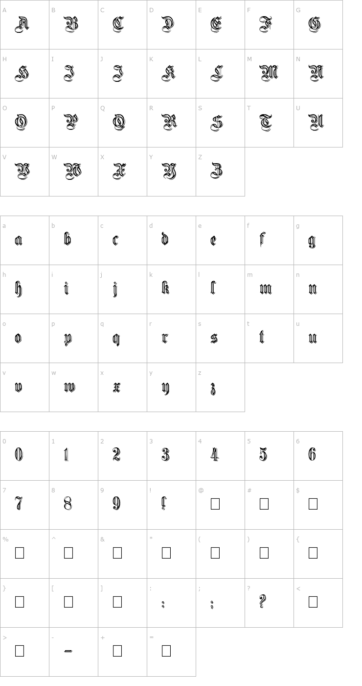 Character Map EmbossedGermanica Font