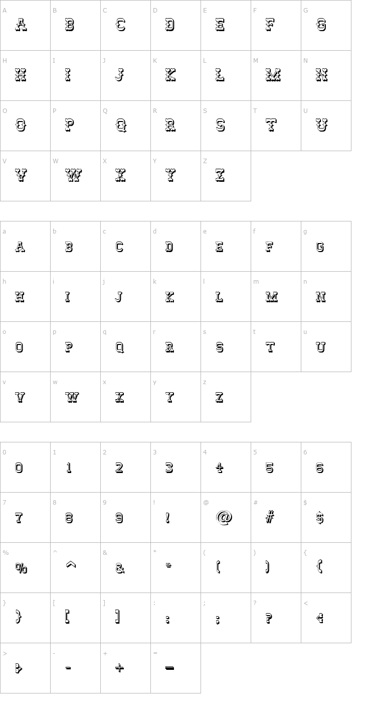 Character Map EmelyBeckerShadow Font