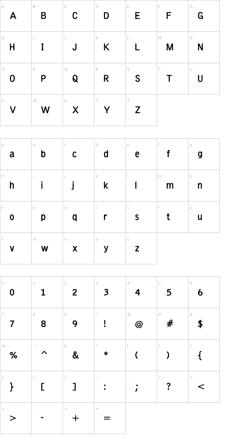 Character Map EmkaSansCondensed-Bold Font