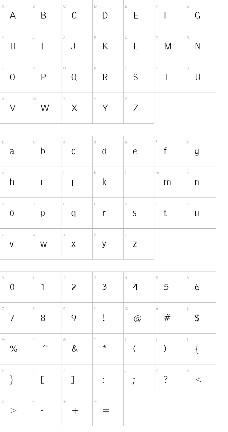 Character Map EmkaSansCondensed Font