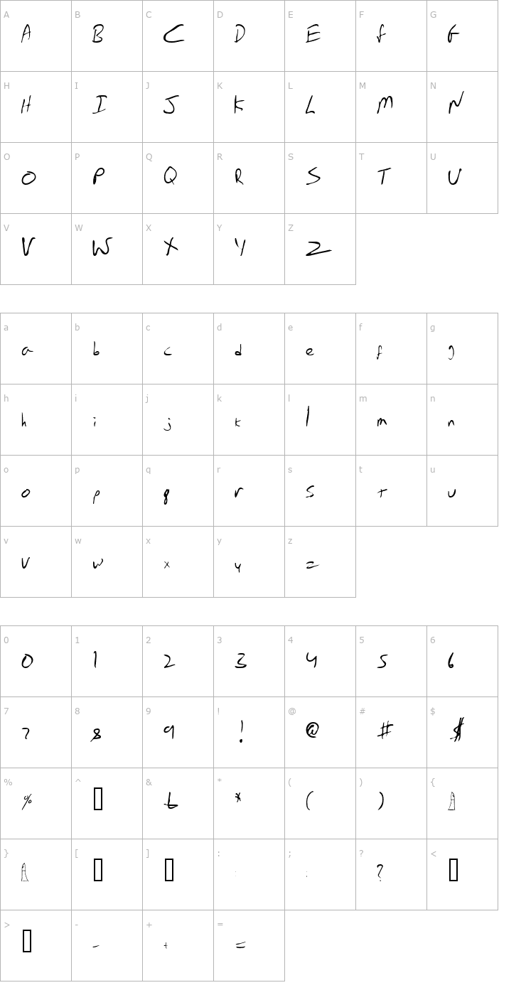Character Map Emperors Scrawl Font