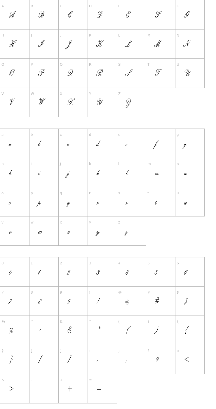 Character Map EmpireScriptCondensed Font