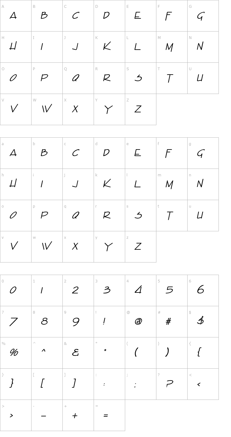Character Map Encino Italic Font