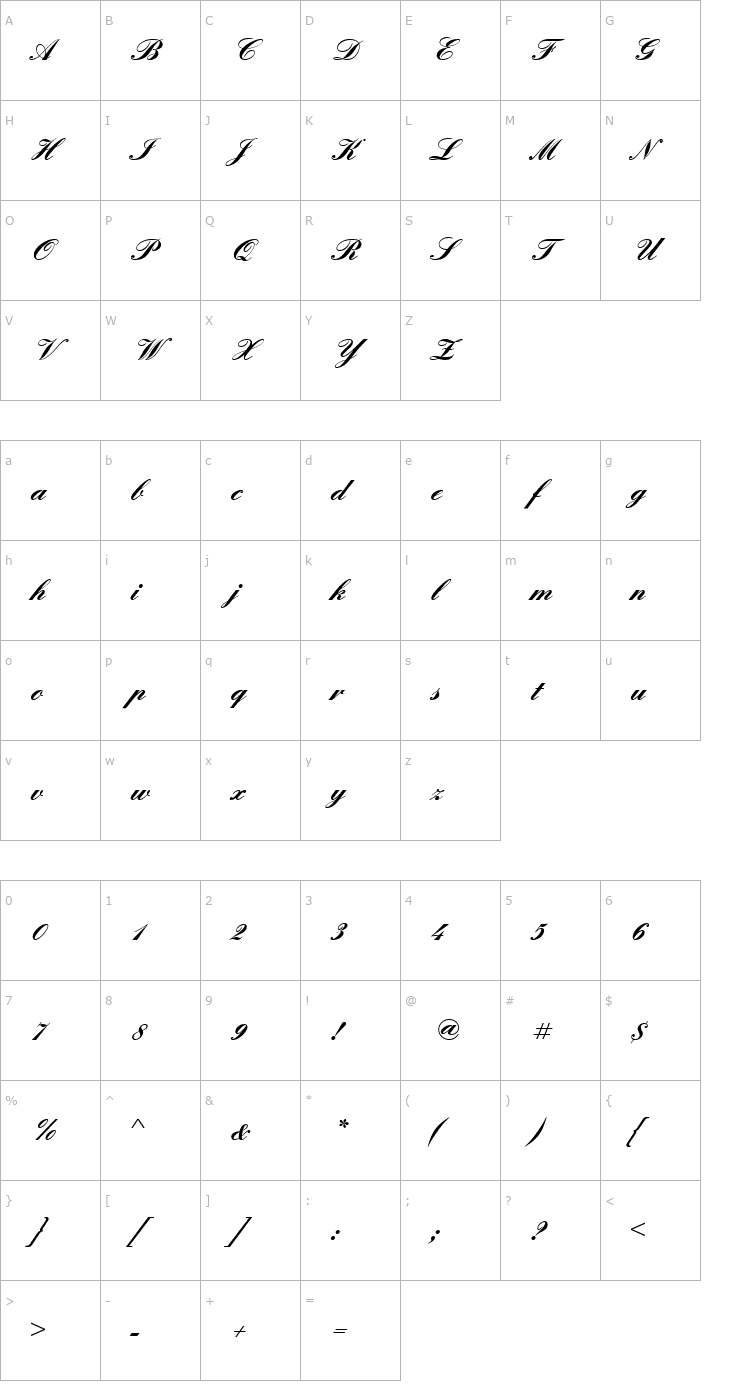 Character Map Englische_Becker_Bold Font