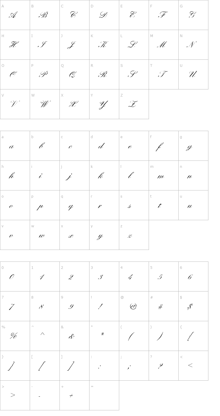 Character Map Englische_Becker_Joining Font