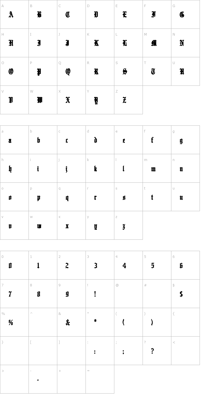 Character Map EnglishTowne-Normal Cn Bold Font