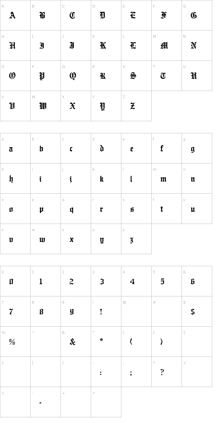 Character Map EnglishTowne-Normal Font