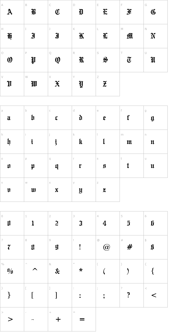 Character Map Engraved Condensed Bold Font