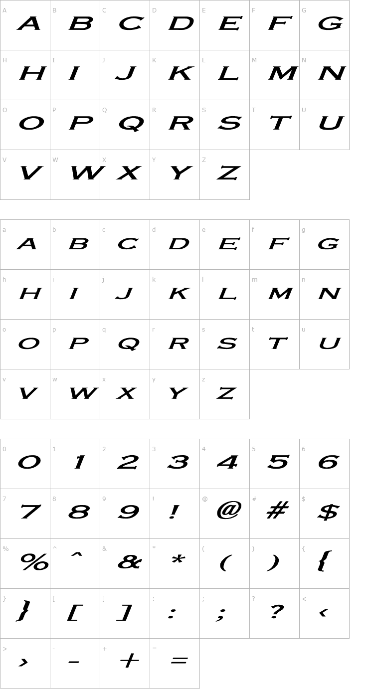 Character Map Engraver-Light Ex Bold Italic Font