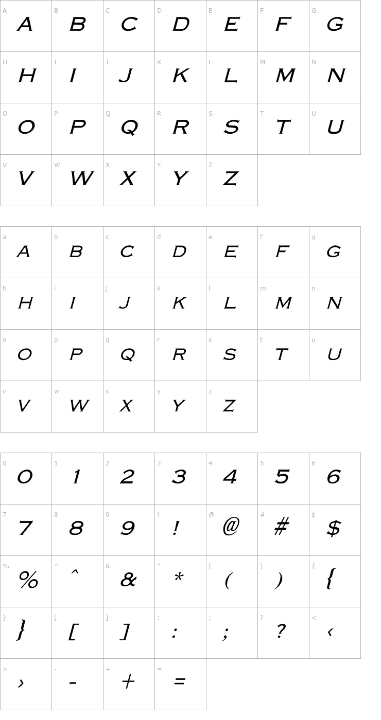 Character Map Engraver-Light Italic Font