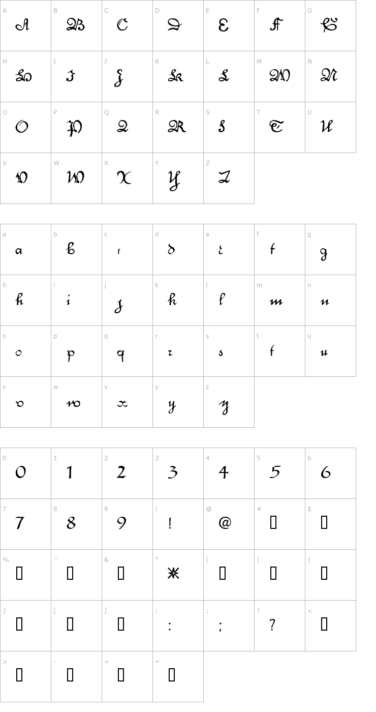 Character Map Engrossing Font