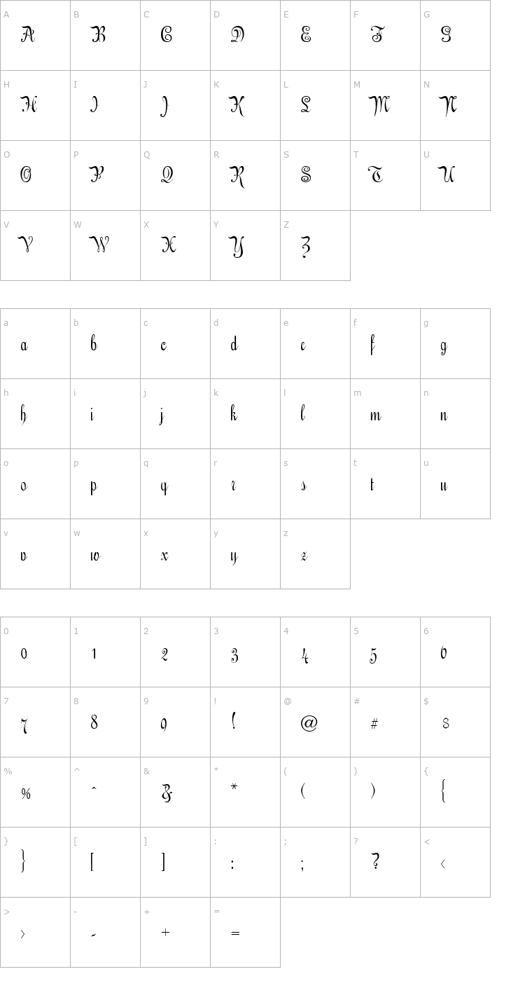 Character Map EngrossingScript Font