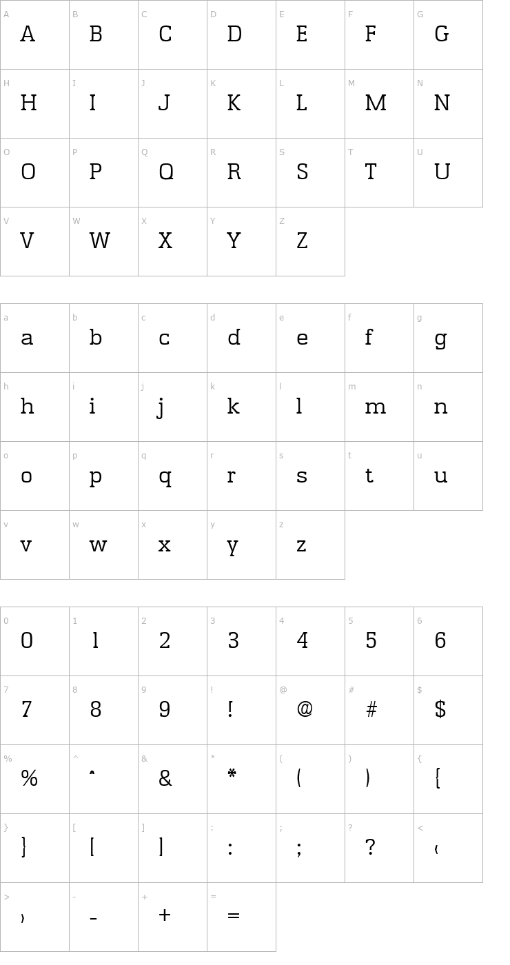 Character Map Enschede-Light Font