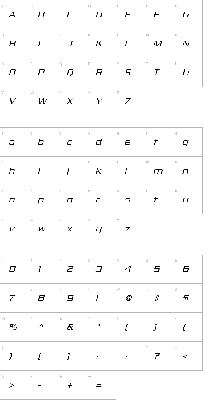 Character Map Enterprise Italic Font