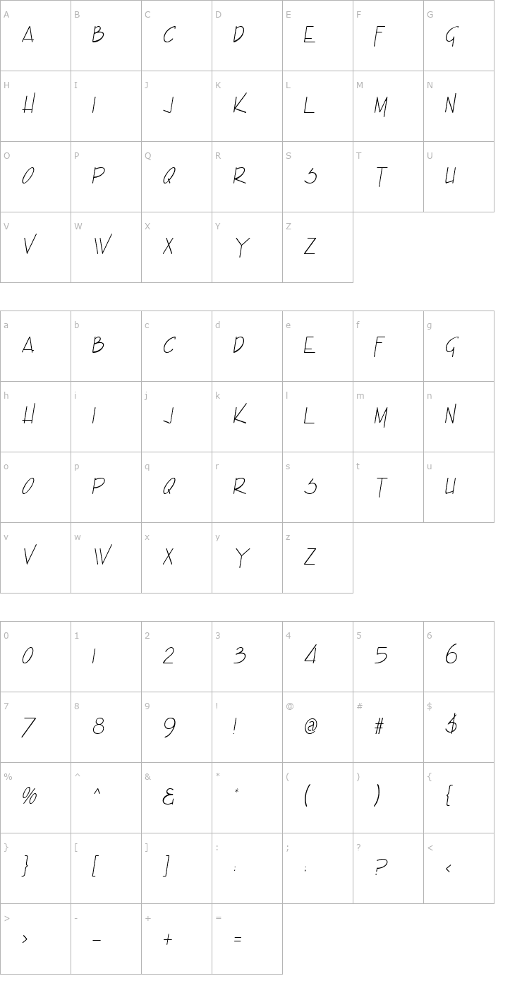 Character Map Enview Condensed Light Italic Font