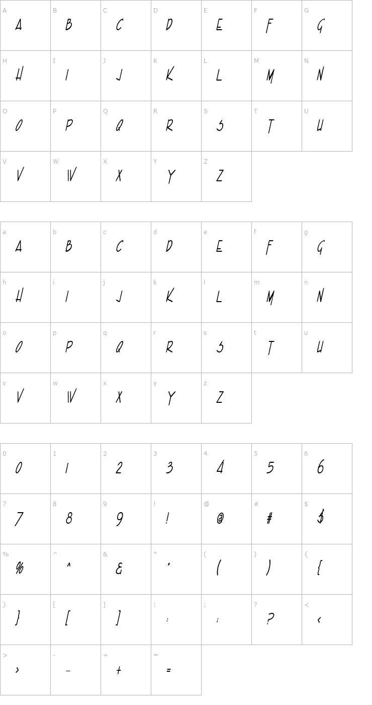 Character Map Enview Light BoldItalic Font