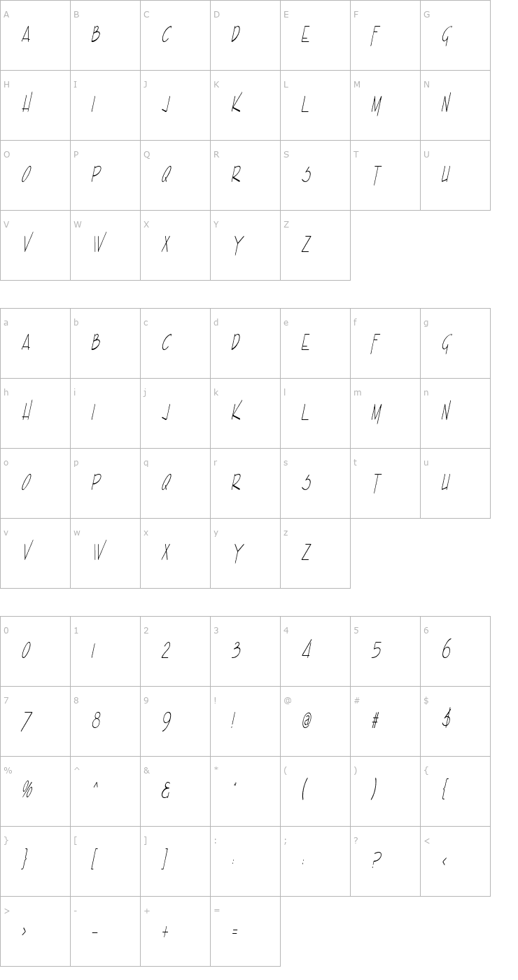 Character Map Enview Light Italic Font