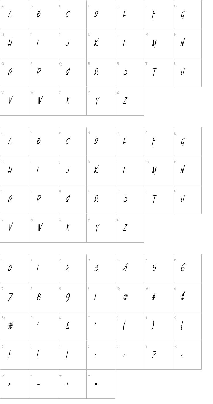 Character Map Enview Xtra Light BoldItalic Font