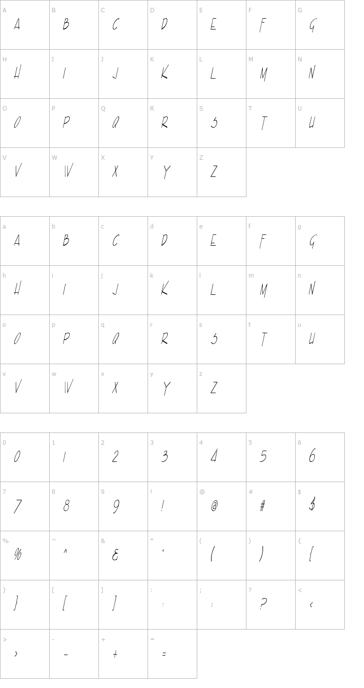 Character Map Enview Xtra Light Italic Font