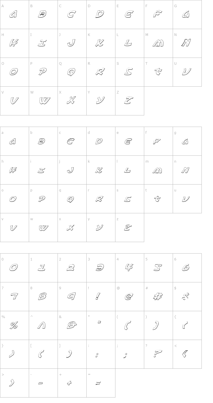 Character Map Ephesian 3D Italic Font