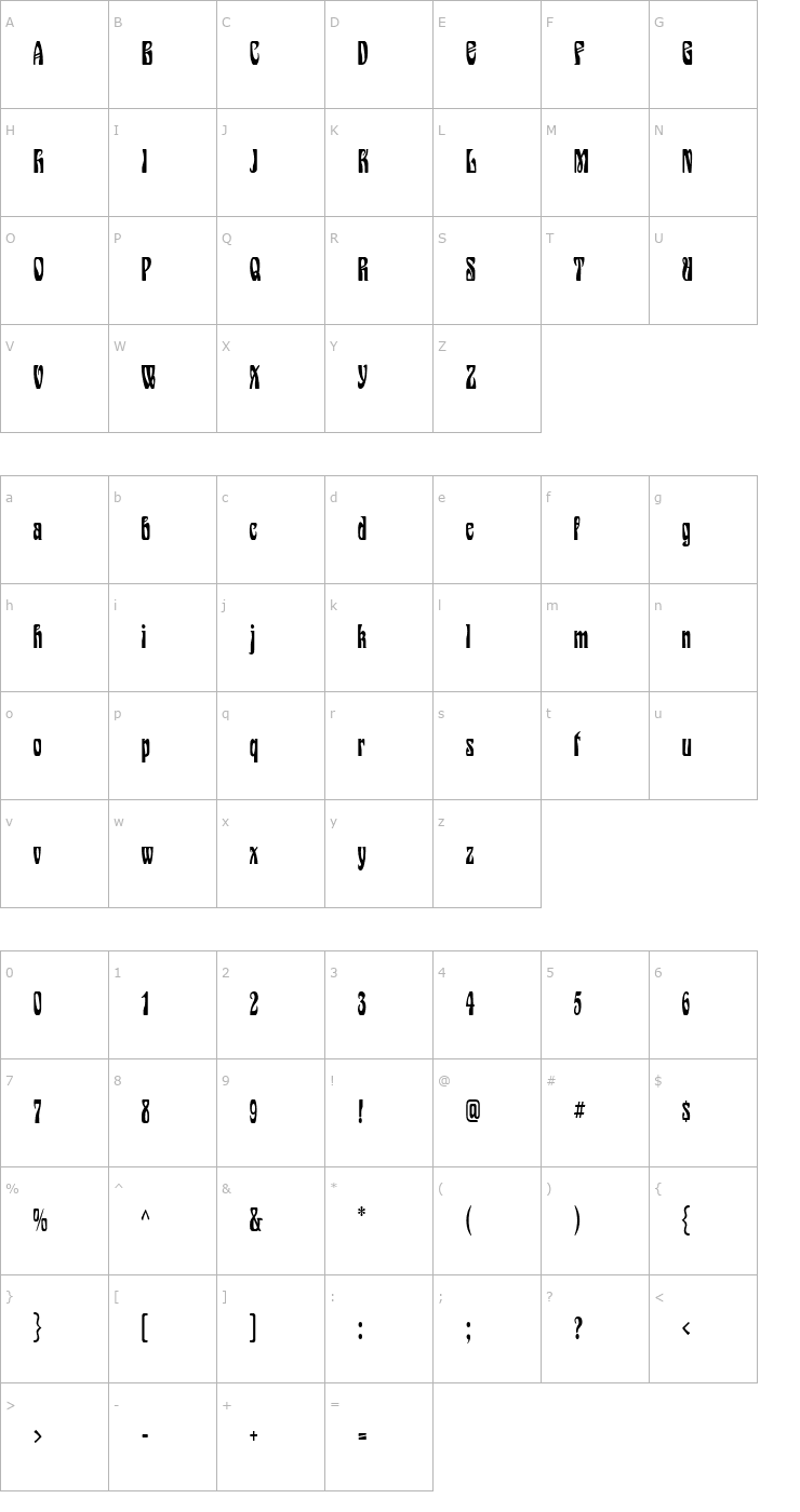 Character Map Epic Condensed Normal Font
