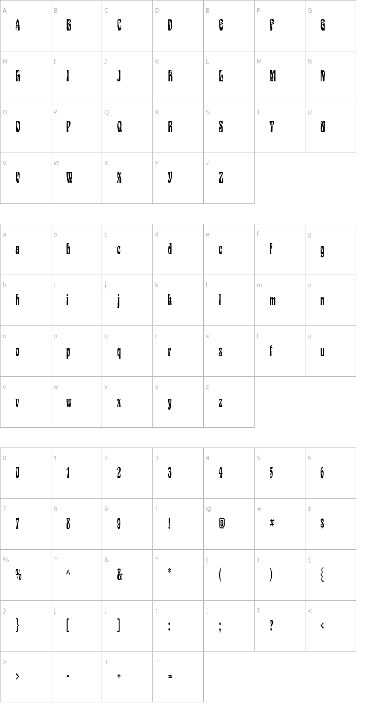Character Map Epic Thin Normal Font