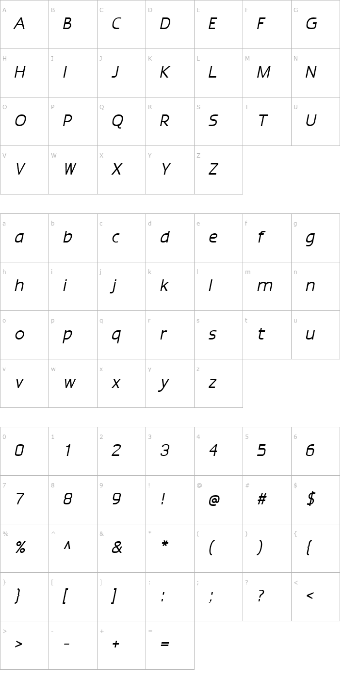 Character Map Epsy Sans Italic Font