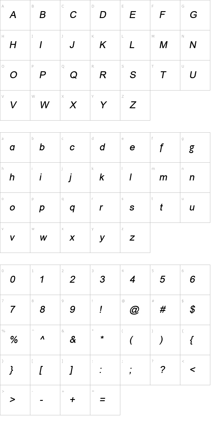Character Map ER Univers 1251 Italic Font
