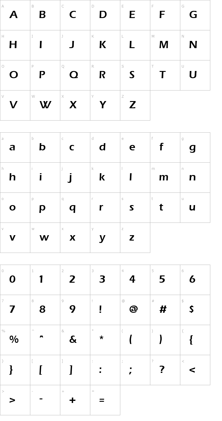 Character Map Eras Demi Regular Font