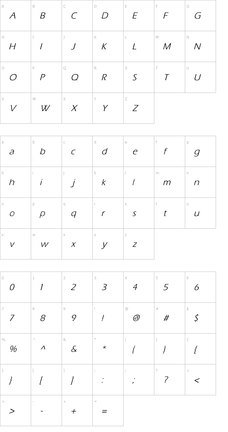 Character Map Eras Italic Font