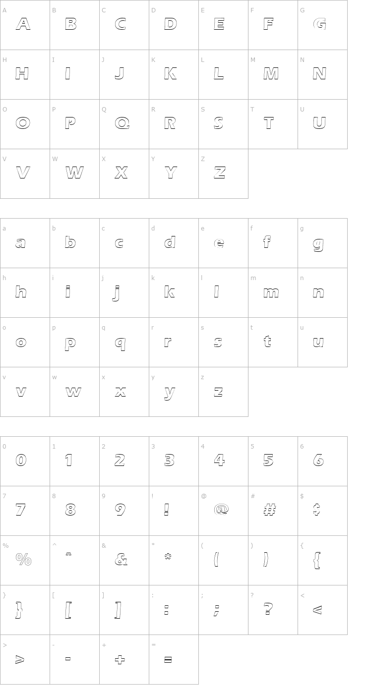 Character Map Eras Outline Regular Font