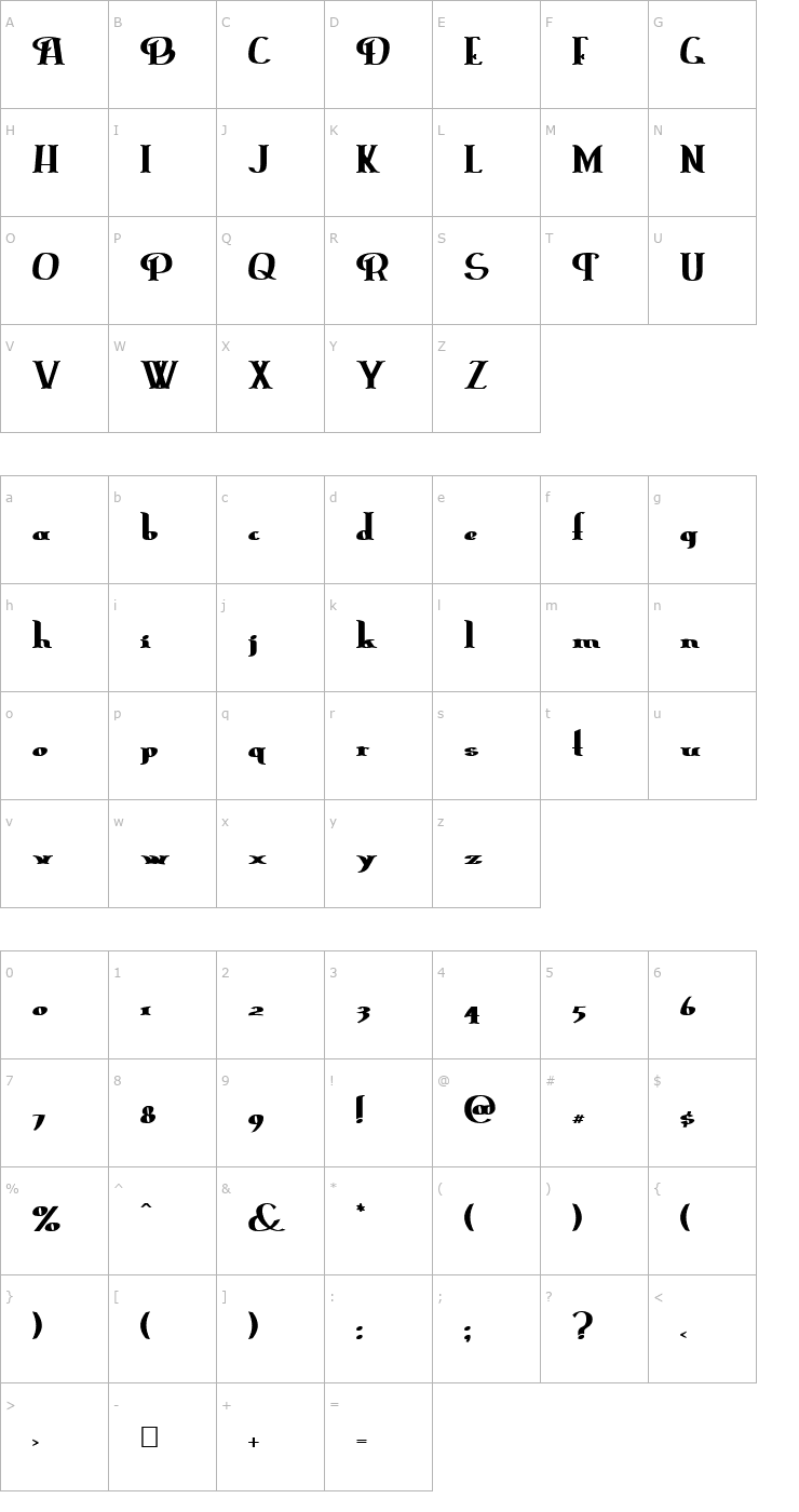 Character Map ErasmusInline Bold Font